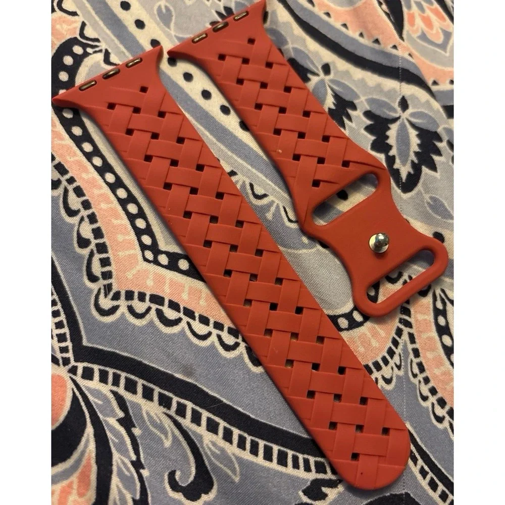 NEW Silicone Basket Weave Cutout Band in Brick Red, Apple Watch 42mm/44mm/45mm